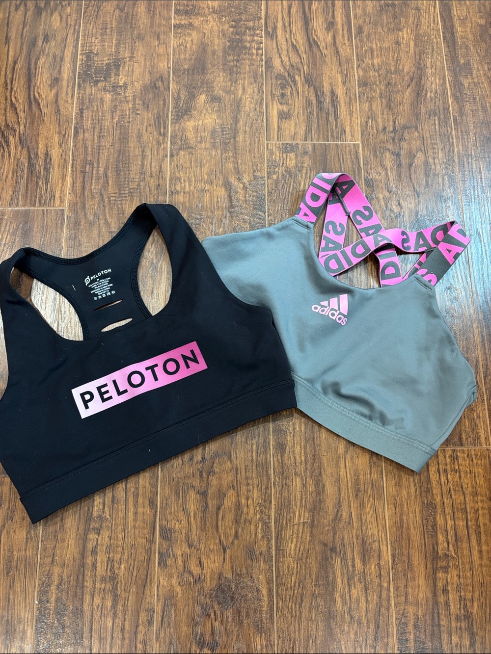 Peloton Black Sports Bra & Adidas Gray-Pink Sports Bra Set